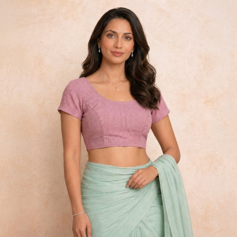 Sorell | Short Sleeves Burgundy Rose Denim Lycra StretchFit™ Saree Blouse-Binks