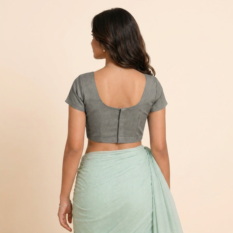 Sorell | Short Sleeves Charcoal Grey Denim Lycra StretchFit™ Saree Blouse-Binks
