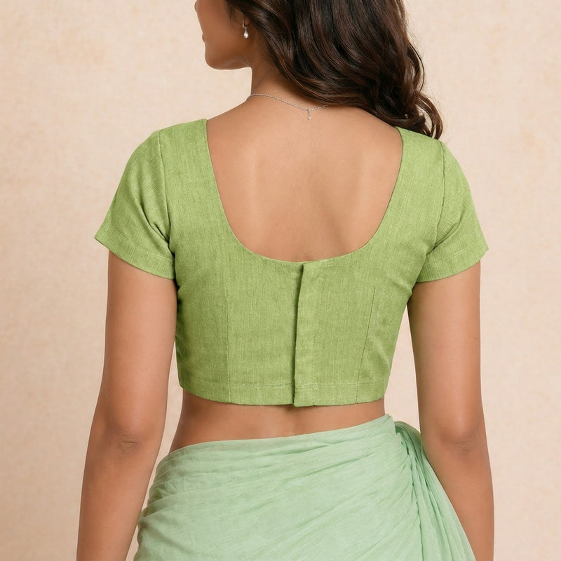 Sorell | Short Sleeves Lime Green Denim Lycra StretchFit™ Saree Blouse-Binks