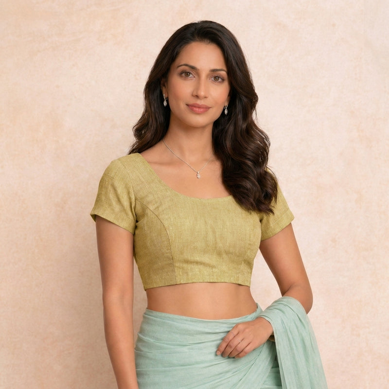 Sorell | Short Sleeves Mellow Yellow Denim Lycra StretchFit™ Saree Blouse-Binks