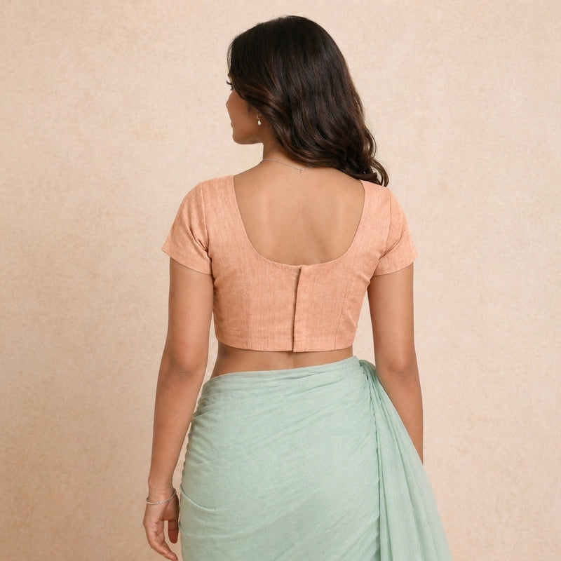 Sorell | Short Sleeves Peach Denim Lycra StretchFit™ Saree Blouse-Binks