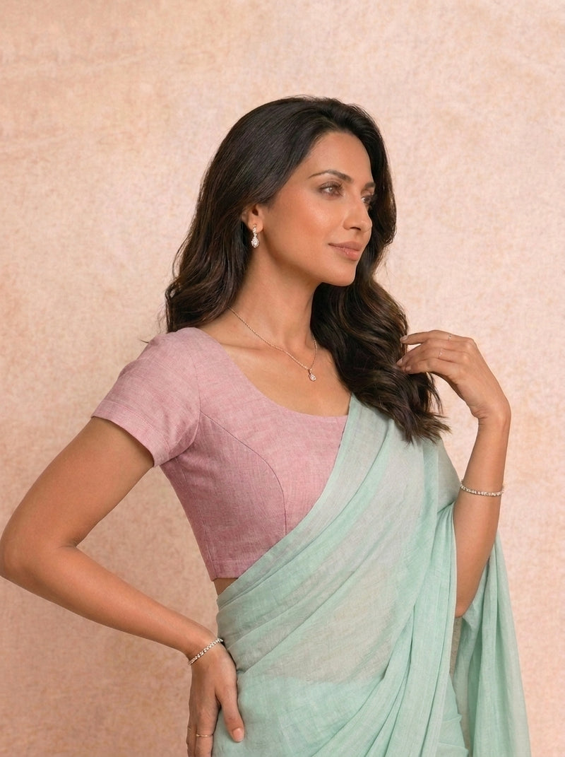 Sorell | Short Sleeves Summer Pink Denim Lycra StretchFit™ Saree Blouse-Binks