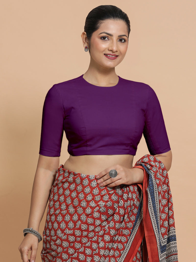 Suhana x Rozaana | Jewel Neck Magenta Bliss Plain Cotton Saree Blouse-Binks