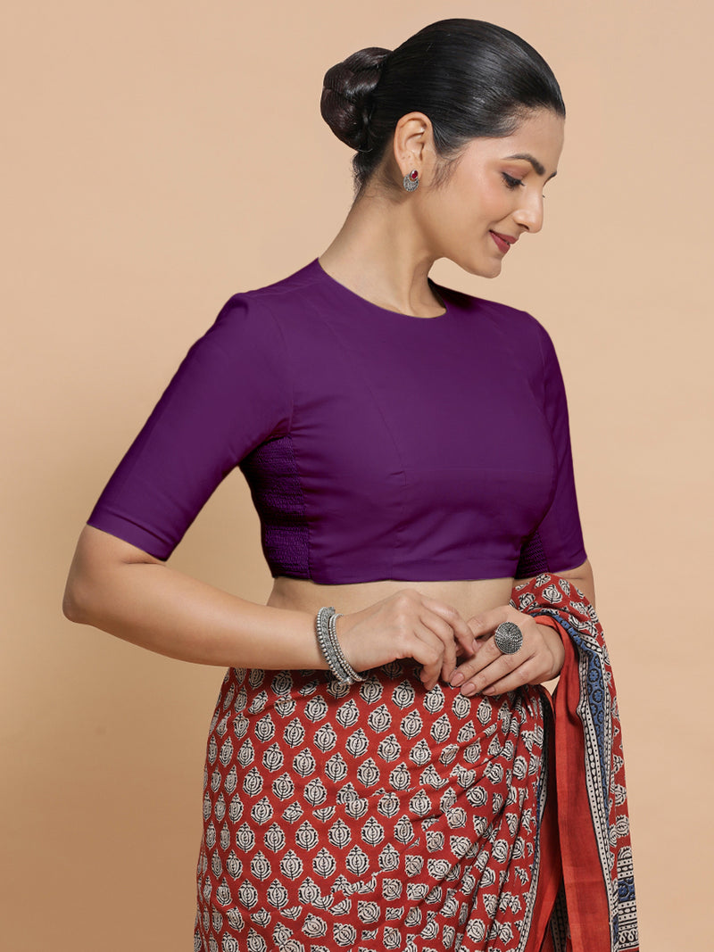 Suhana x Rozaana | Jewel Neck Magenta Bliss Plain Cotton Saree Blouse-Binks
