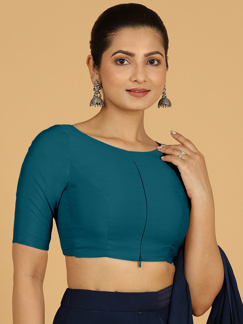 Sushma x Rozaana | Regular Sleeves Saree Blouse in Crystal Teal-Binks