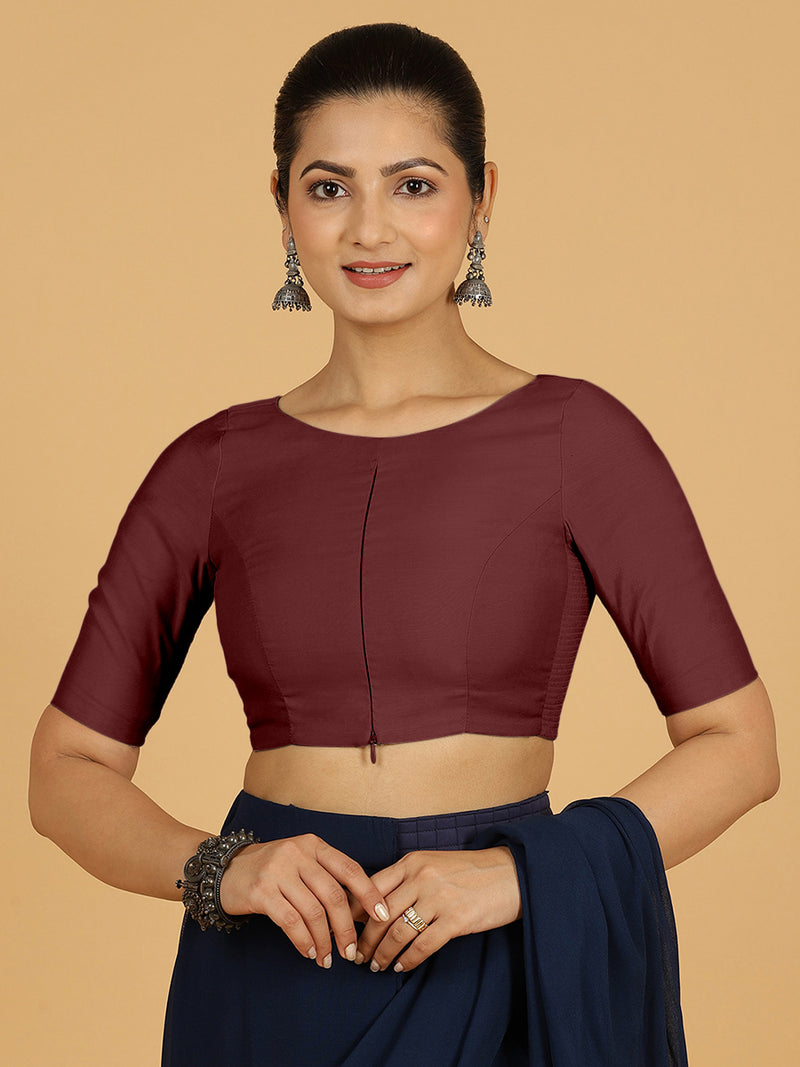Sushma x Rozaana | Regular Sleeves Saree Blouse in Deep Maroon-Binks