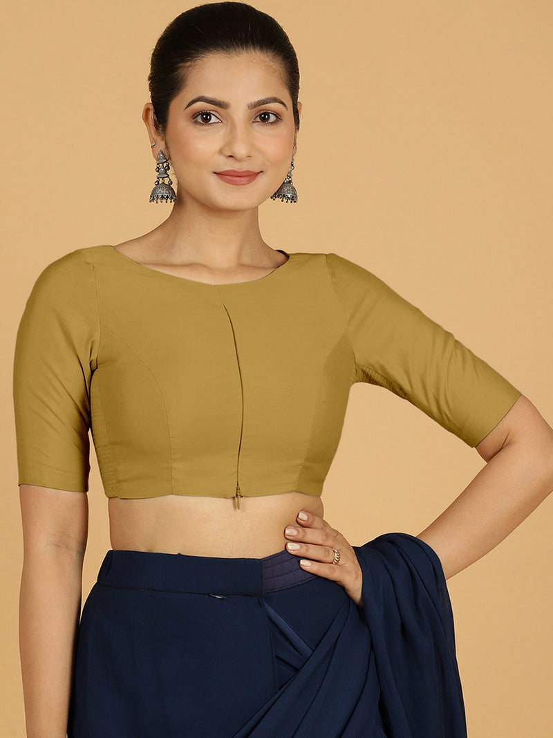 Sushma x Rozaana | Regular Sleeves Saree Blouse in Dijon Mustard-Binks