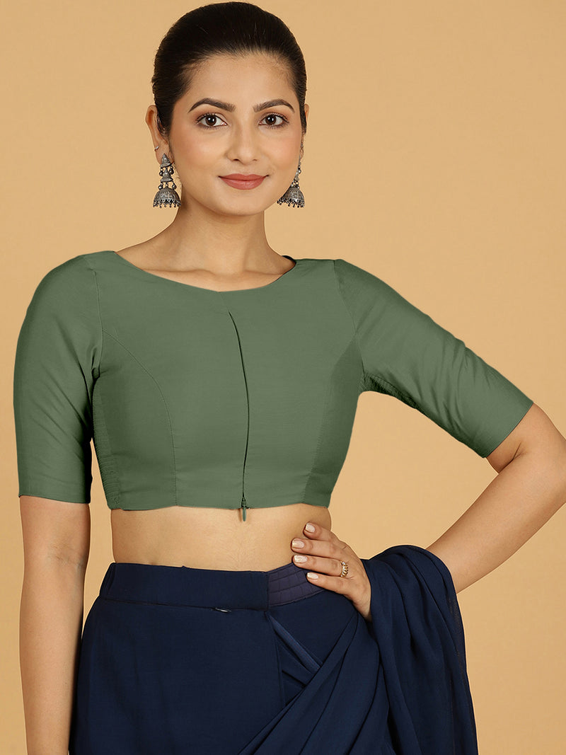 Sushma x Rozaana | Regular Sleeves Saree Blouse in Hunter Green-Binks