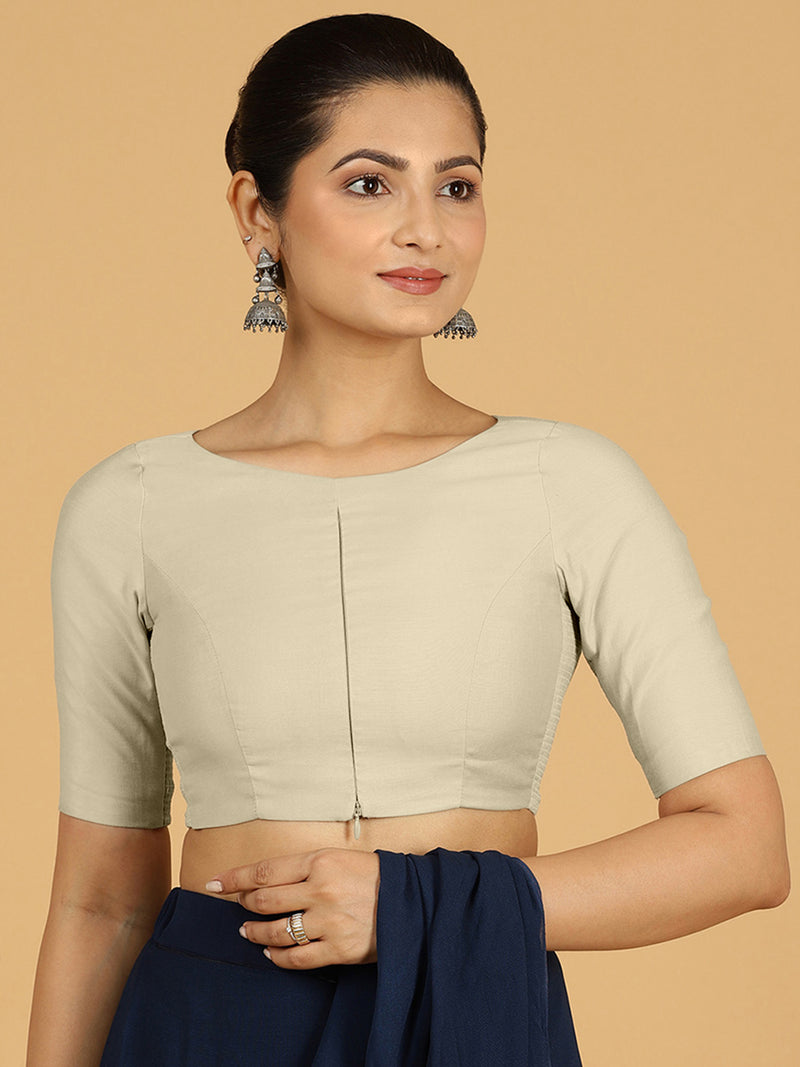 Sushma x Rozaana | Regular Sleeves Saree Blouse in Ivory-Binks
