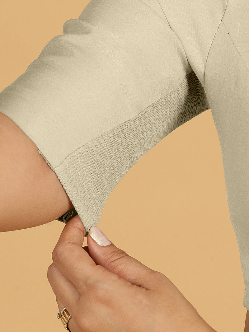 Sushma x Rozaana | Regular Sleeves Saree Blouse in Ivory-Binks