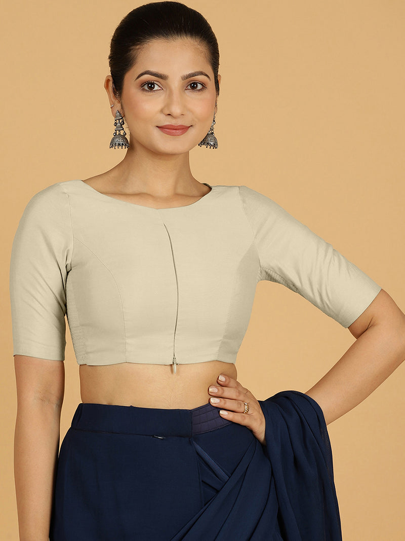 Sushma x Rozaana | Regular Sleeves Saree Blouse in Ivory-Binks