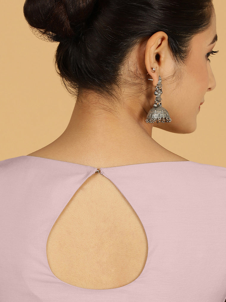 Sushma x Rozaana Saree Blouse, in Purple Viscose, featuring elbow sleeves and boat neckline, made for daily & work (view 2).