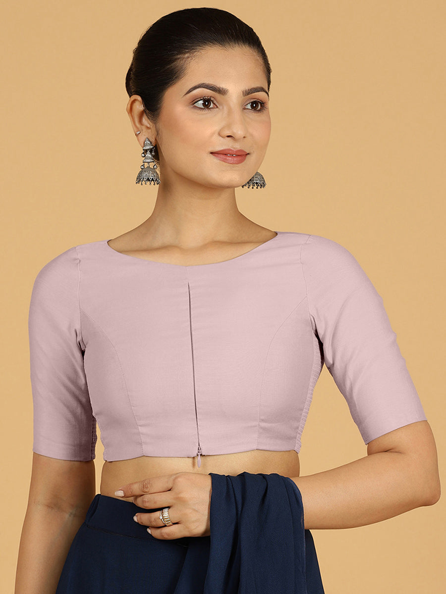 Sushma x Rozaana Saree Blouse, in Purple Viscose, featuring elbow sleeves and boat neckline, made for daily & work (view 8).