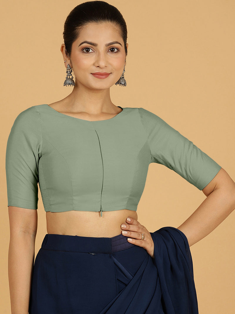 Sushma x Rozaana | Regular Sleeves Saree Blouse in Mint Green-Binks