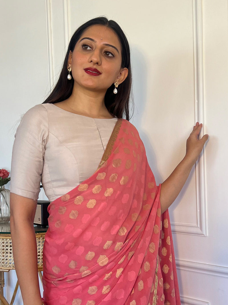 Sushma x Rozaana | Regular Sleeves Saree Blouse in Oyster Grey-Binks