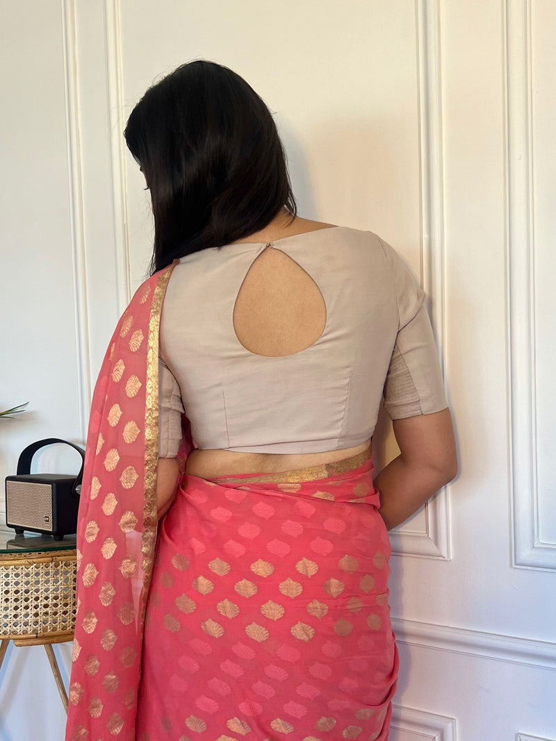 Sushma x Rozaana | Regular Sleeves Saree Blouse in Oyster Grey-Binks