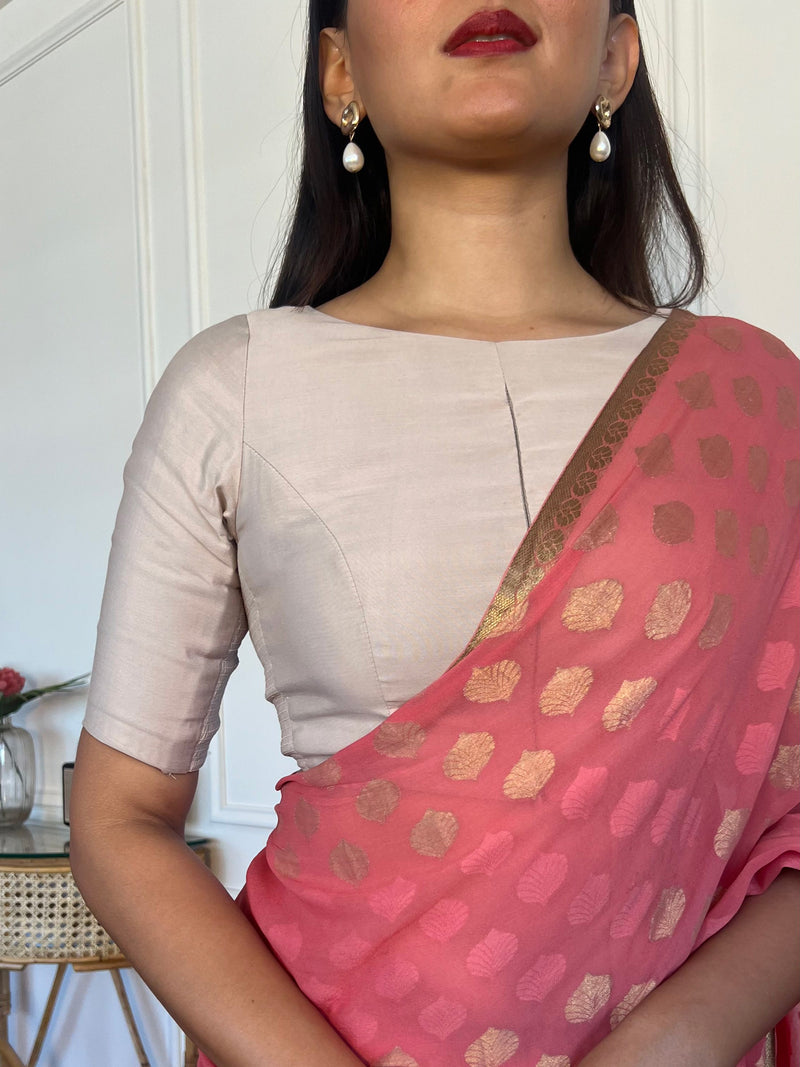 Sushma x Rozaana | Regular Sleeves Saree Blouse in Oyster Grey-Binks