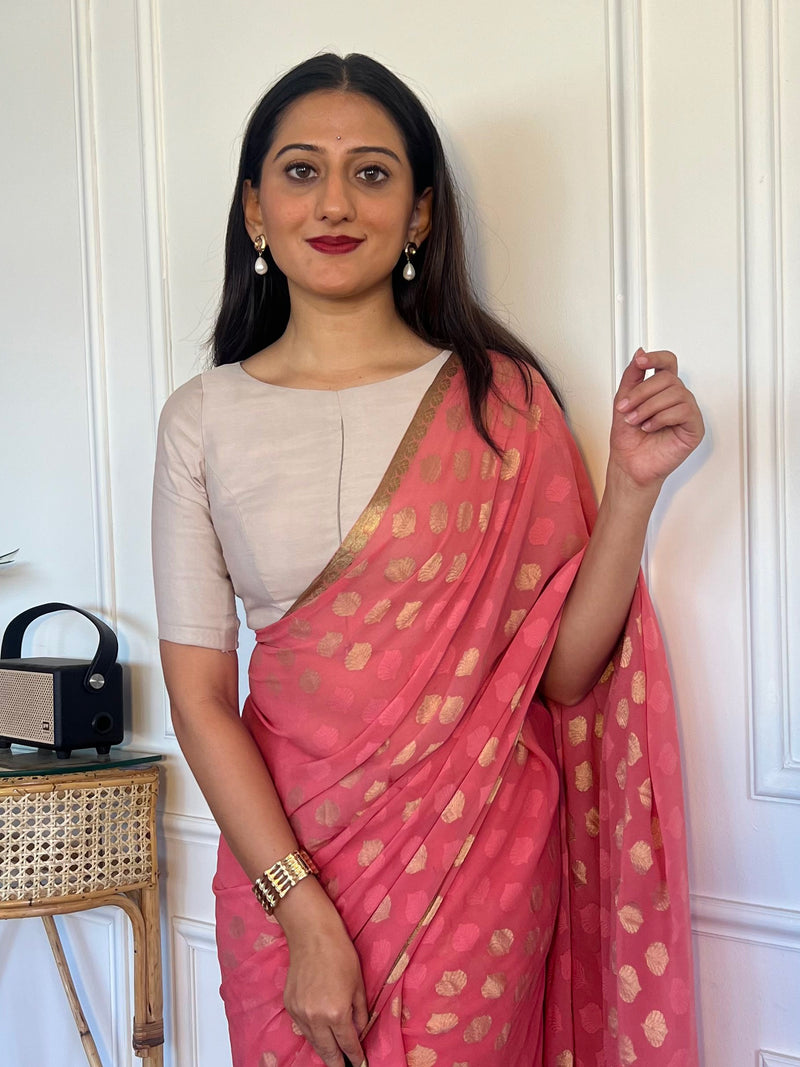 Sushma x Rozaana | Regular Sleeves Saree Blouse in Oyster Grey-Binks