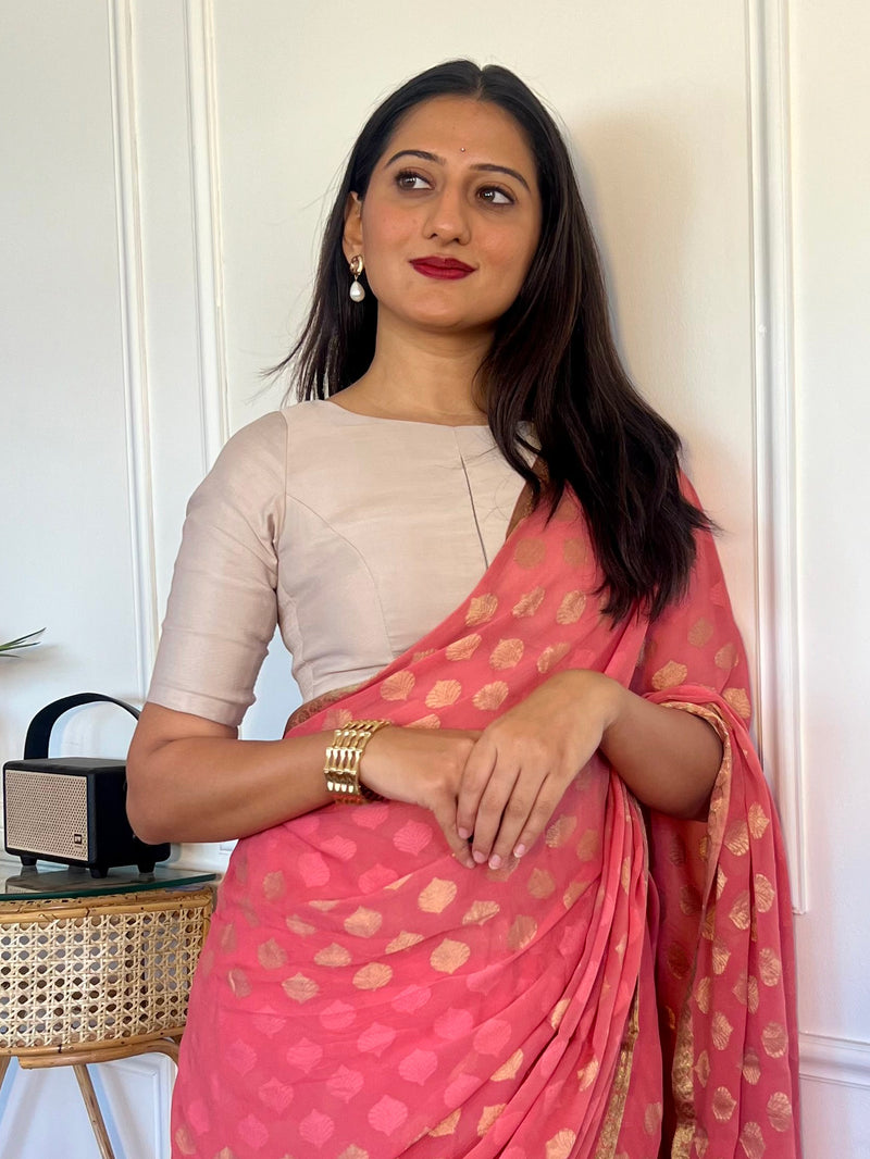 Sushma x Rozaana | Regular Sleeves Saree Blouse in Oyster Grey-Binks