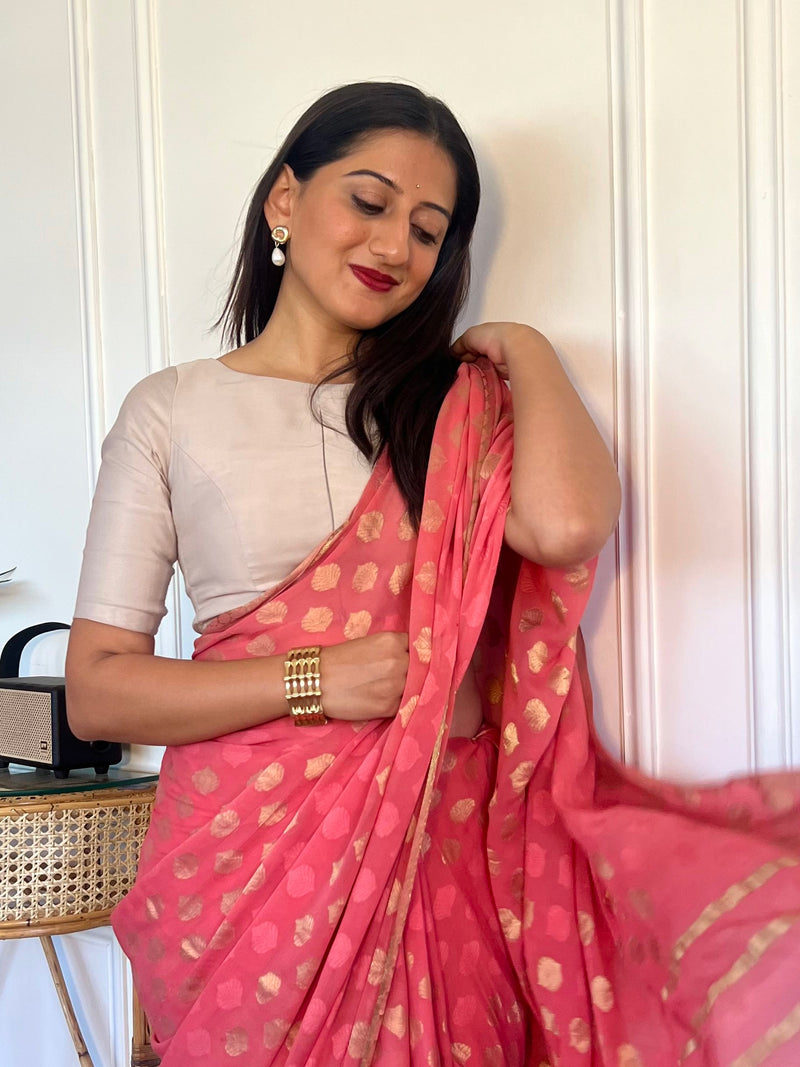 Sushma x Rozaana | Regular Sleeves Saree Blouse in Oyster Grey-Binks