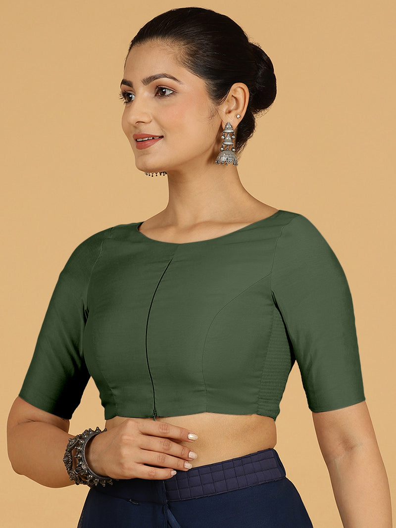 Sushma x Rozaana | Regular Sleeves Saree Blouse in Pine Green-Binks