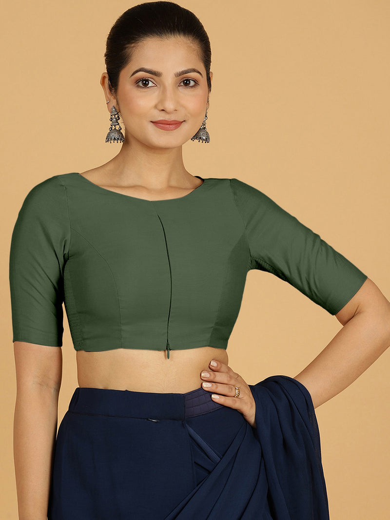 Sushma x Rozaana | Regular Sleeves Saree Blouse in Pine Green-Binks