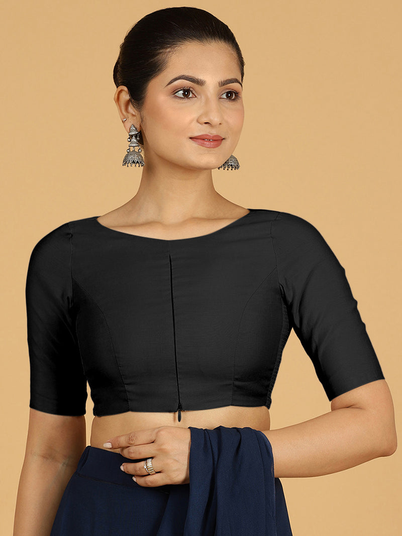 Sushma x Rozaana | Regular Sleeves Saree Blouse in Raven Black-Binks