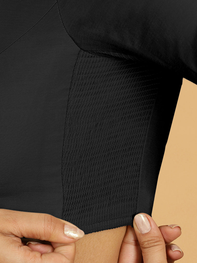 Sushma x Rozaana | Regular Sleeves Saree Blouse in Raven Black-Binks