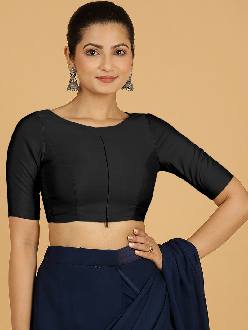 Sushma x Rozaana | Regular Sleeves Saree Blouse in Raven Black-Binks
