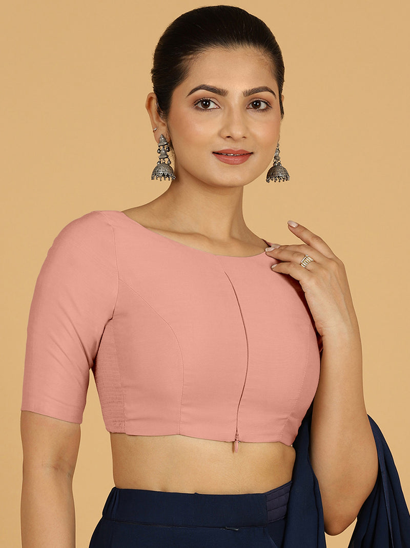 Sushma x Rozaana | Regular Sleeves Saree Blouse in Sea Pink-Binks