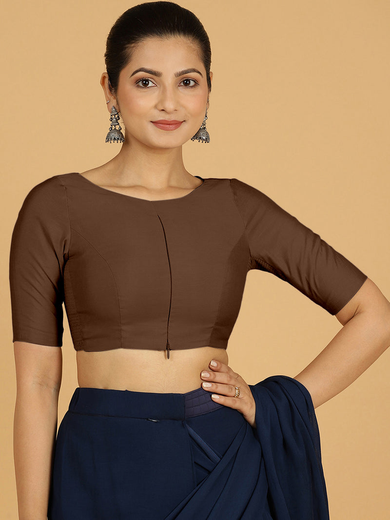 Sushma x Rozaana | Regular Sleeves Saree Blouse in Walnut Brown-Binks