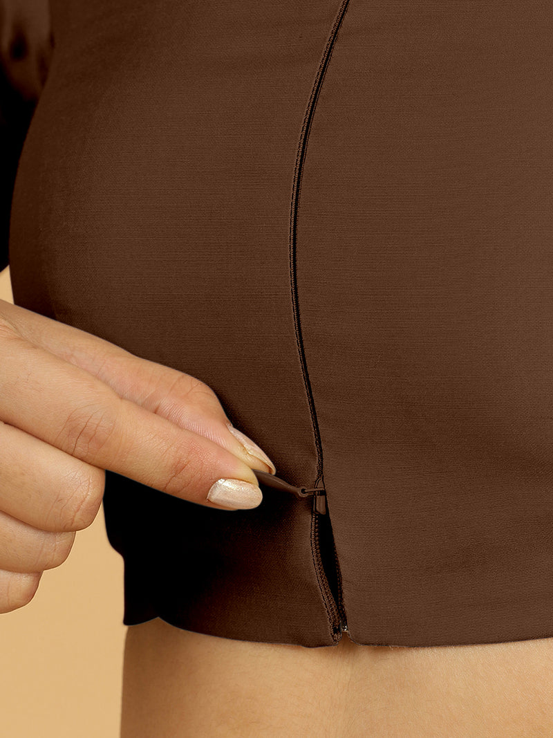 Sushma x Rozaana | Regular Sleeves Saree Blouse in Walnut Brown-Binks