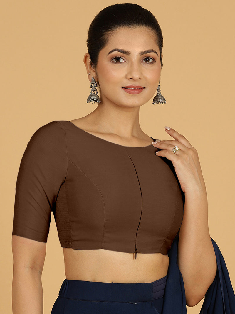 Sushma x Rozaana | Regular Sleeves Saree Blouse in Walnut Brown-Binks