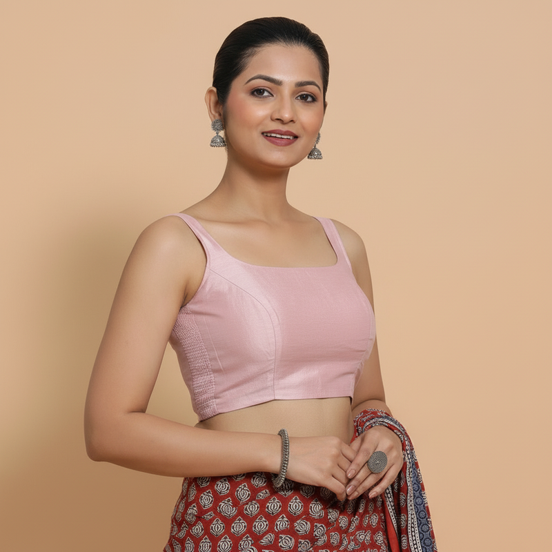 Sushmita x Rozaana | Sleeveless Lavender Chanderi Saree Blouse-Binks