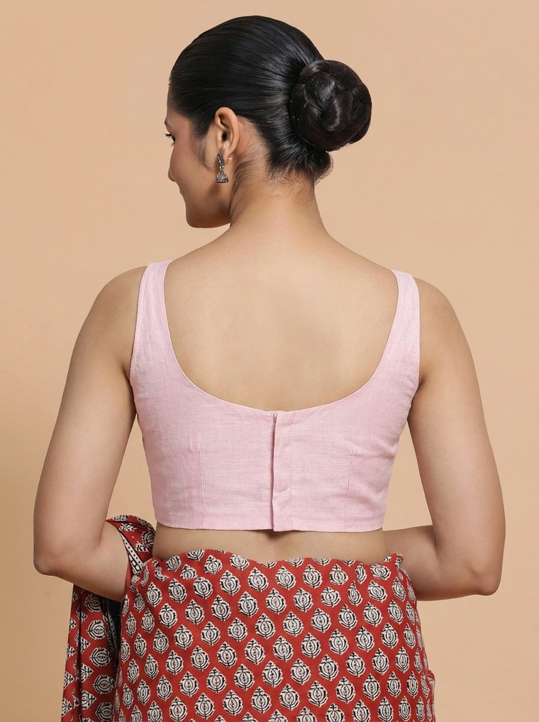 Sushmita x Rozaana Saree Blouse, in Purple Chandheri, featuring sleeveless and round neckline, made for party & festive.