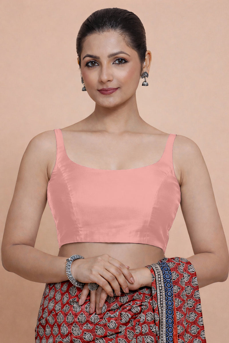 Sushmita x Tyohaar | Sleeveless Sea Pink Chanderi Saree Blouse-Binks