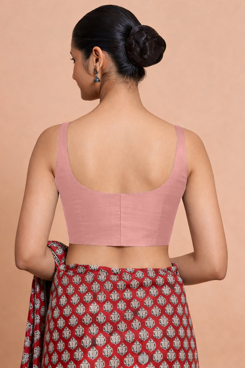 Sushmita x Tyohaar | Sleeveless Sea Pink Chanderi Saree Blouse-Binks