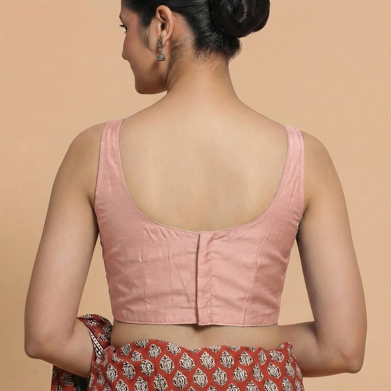 Sushmita x Rozaana | Sleeveless Sea Pink Chanderi Saree Blouse-Binks
