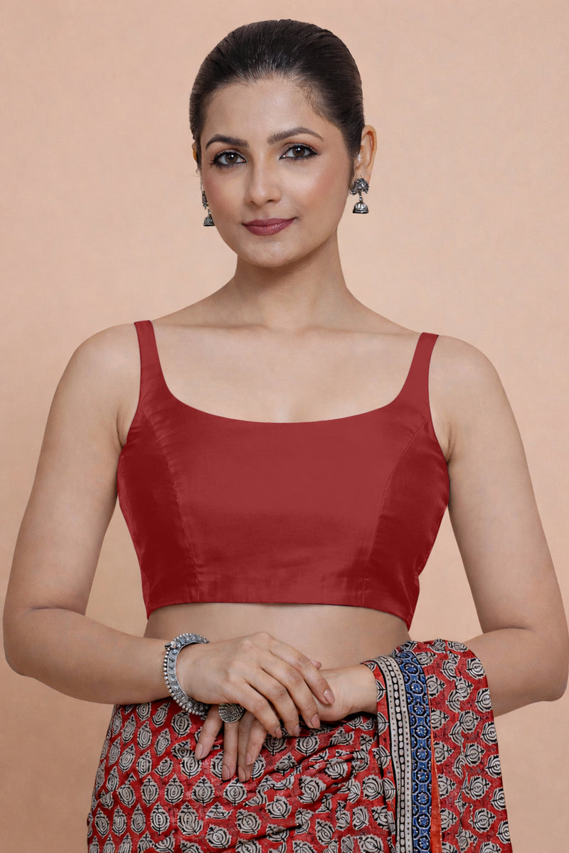 Sushmita x Tyohaar | Sleeveless Velvet Red Chanderi Saree Blouse-Binks