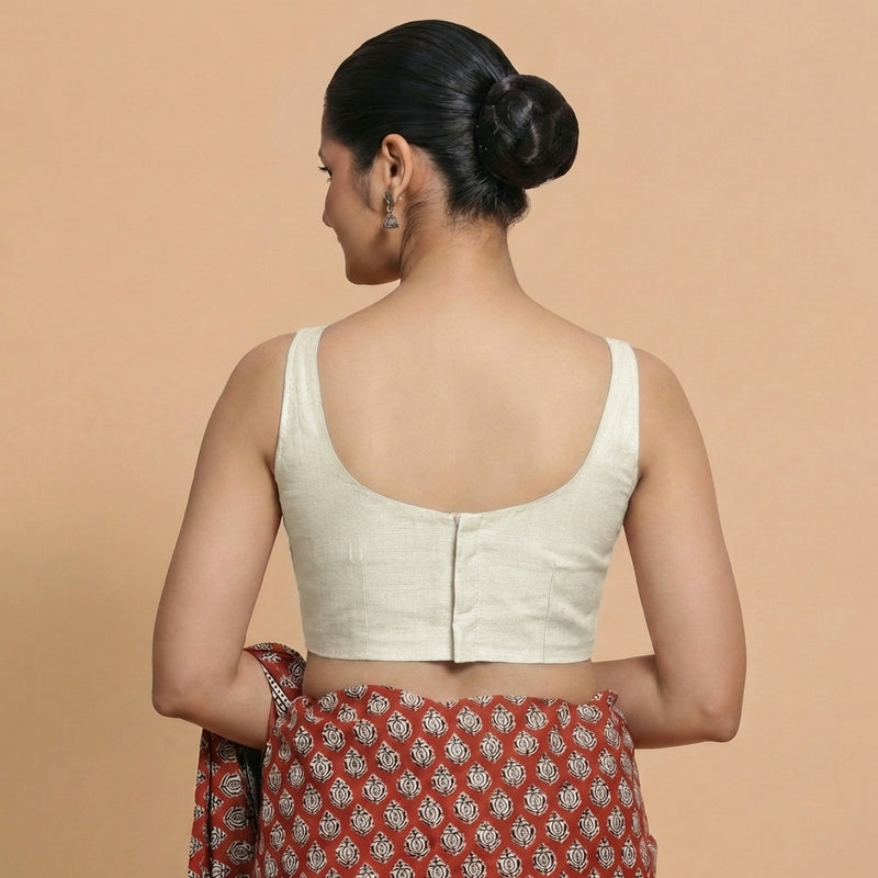 Sushmita x Rozaana | Sleeveless White Chanderi Saree Blouse-Binks