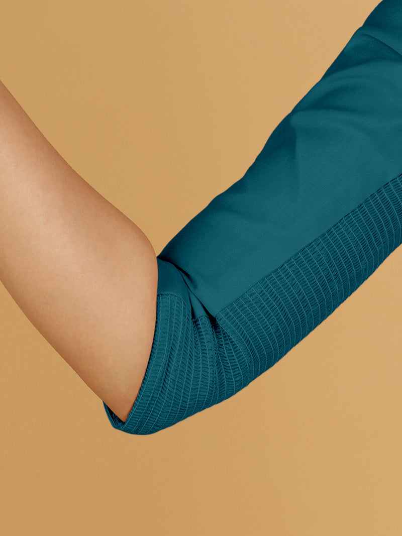 Tamanna x Rozaana | Three Quarter Sleeves Saree Blouse in Crystal Teal-Binks