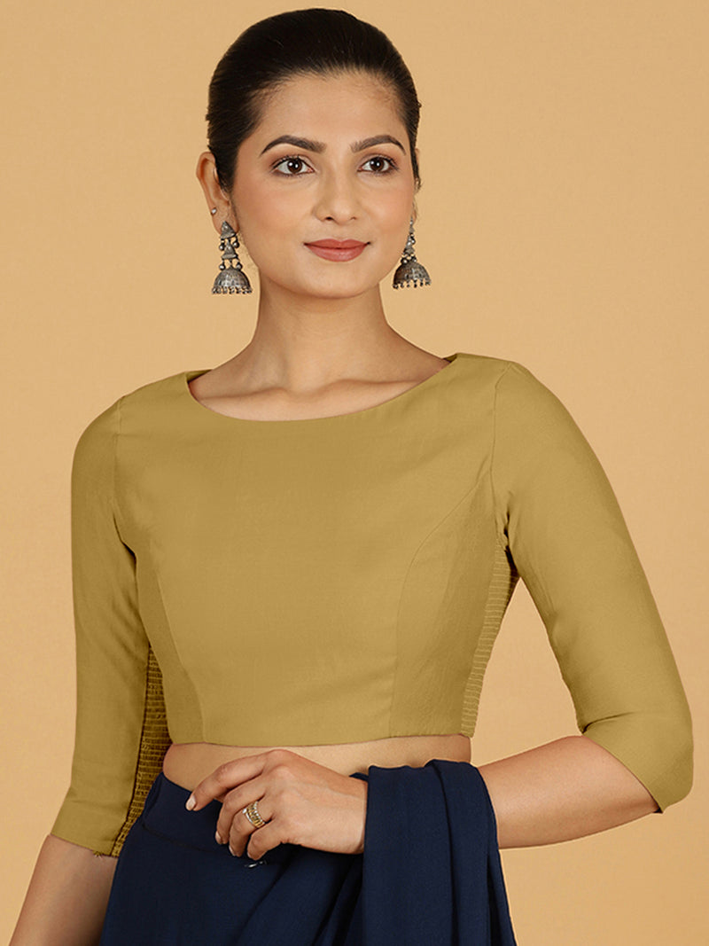 Tamanna x Rozaana | Three Quarter Sleeves Saree Blouse in Dijon Mustard-Binks