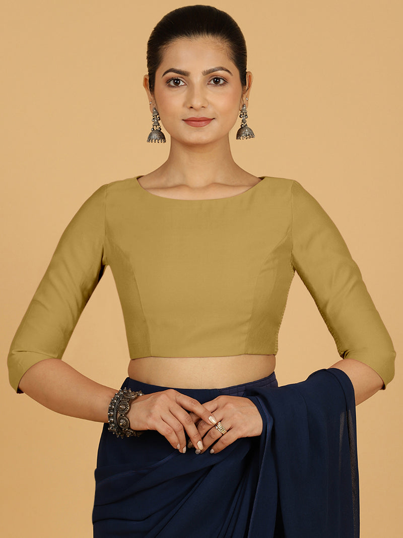 Tamanna x Rozaana | Three Quarter Sleeves Saree Blouse in Dijon Mustard-Binks