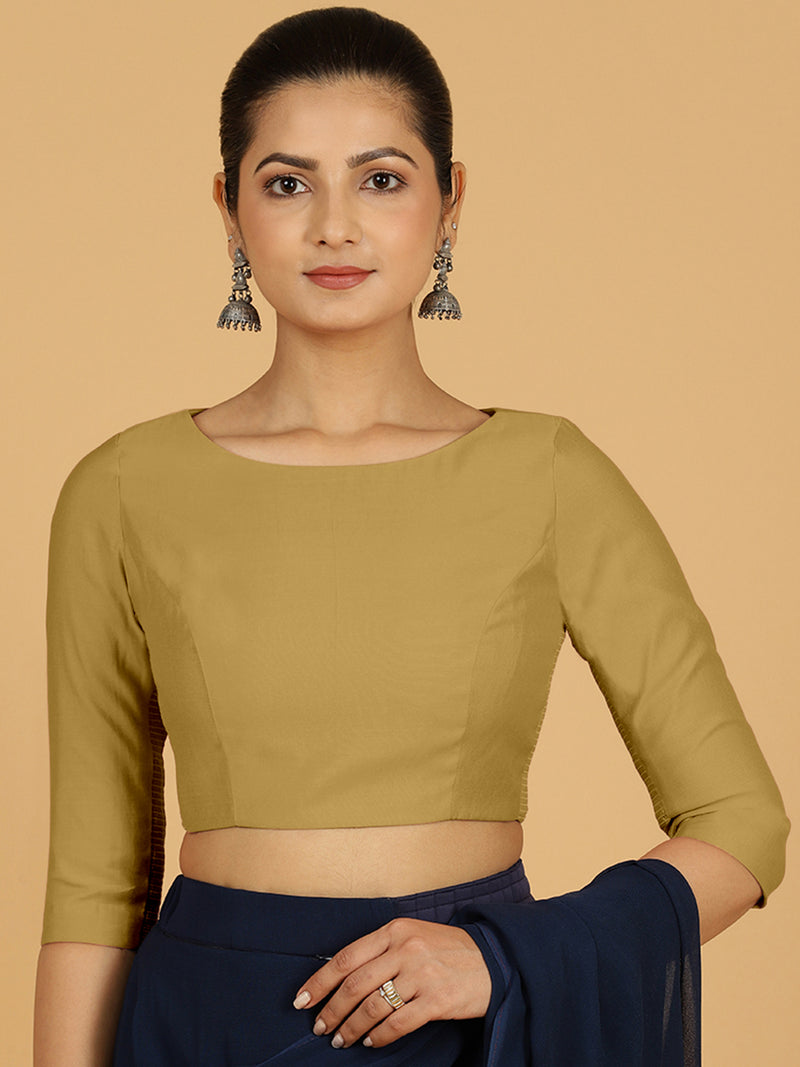 Tamanna x Rozaana | Three Quarter Sleeves Saree Blouse in Dijon Mustard-Binks