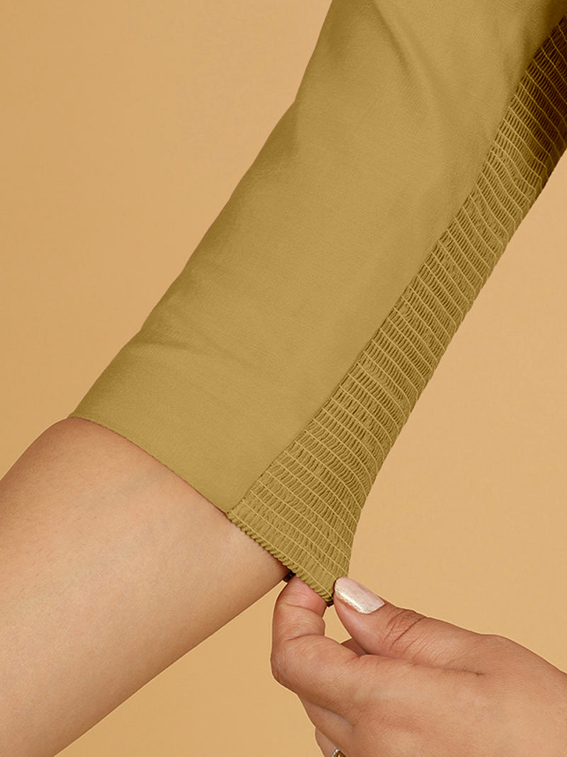 Tamanna x Rozaana | Three Quarter Sleeves Saree Blouse in Dijon Mustard-Binks