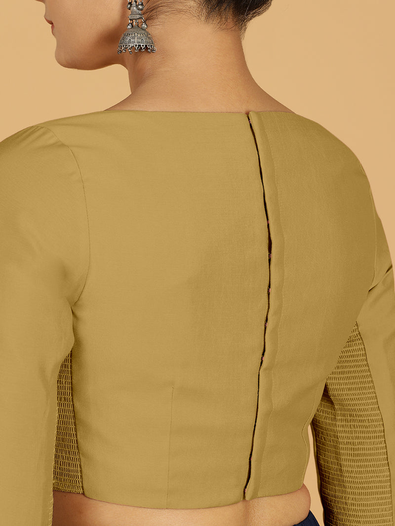 Tamanna x Rozaana | Three Quarter Sleeves Saree Blouse in Dijon Mustard-Binks