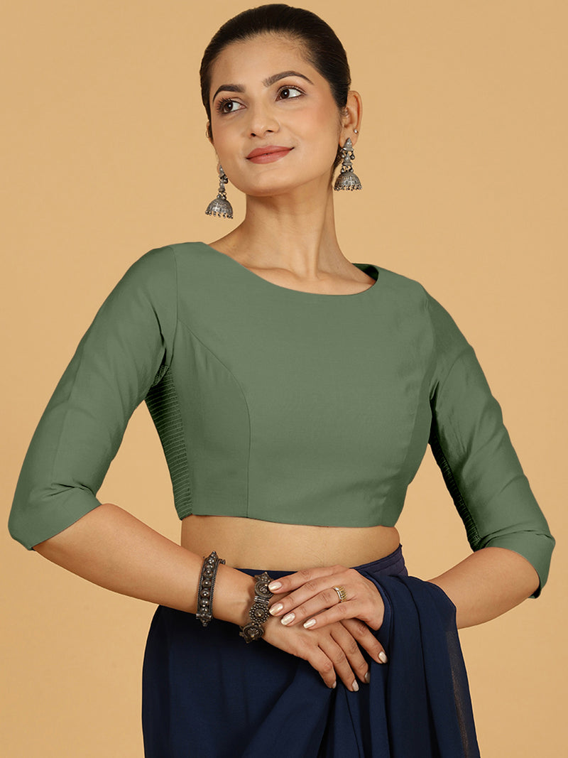 Tamanna x Rozaana | Three Quarter Sleeves Saree Blouse in Hunter Green-Binks