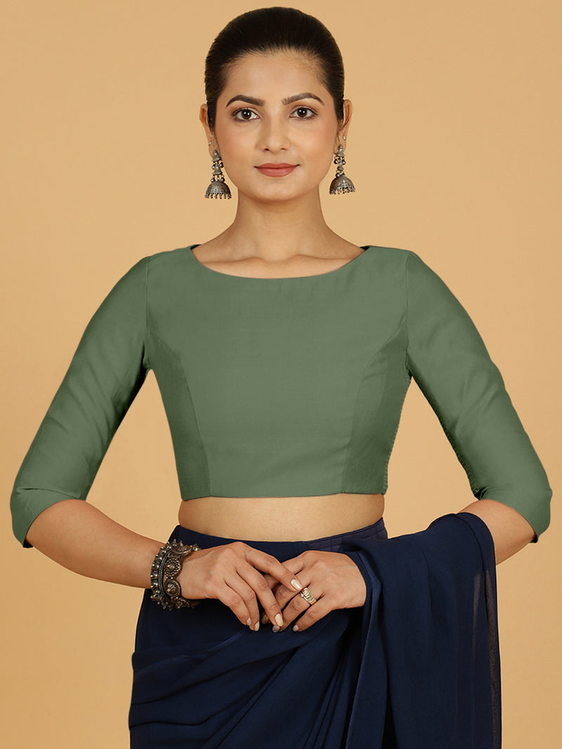 Tamanna x Rozaana | Three Quarter Sleeves Saree Blouse in Hunter Green-Binks