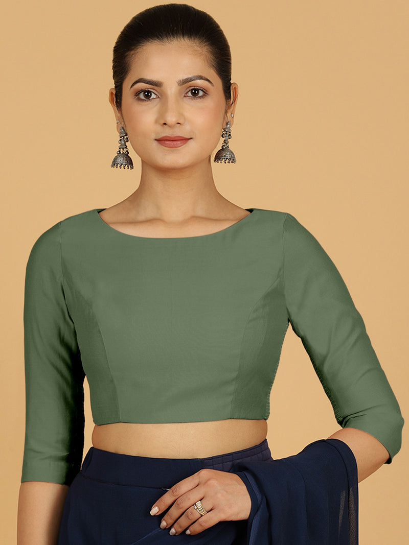 Tamanna x Rozaana | Three Quarter Sleeves Saree Blouse in Hunter Green-Binks