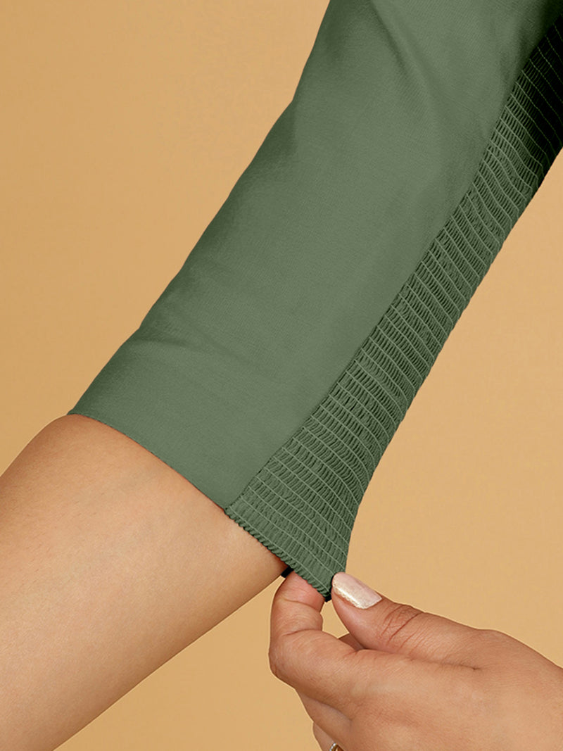 Tamanna x Rozaana | Three Quarter Sleeves Saree Blouse in Hunter Green-Binks